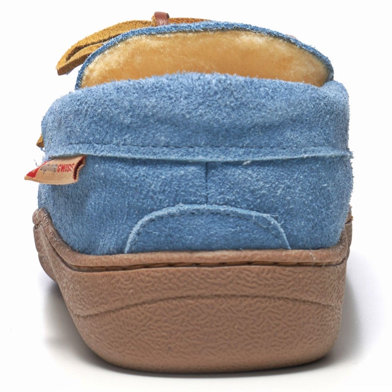 Alpine Swiss Sabine Womens Moccasin Slippers Genuine Suede House Shoe Memory Foam Insole Plush Faux Shearling Fur Indoor Outdoor Anti-Slip Rubber Sole BLU 8 - Image 4